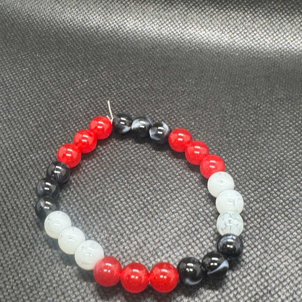 Elegant Red, Black, and White Beaded Bracelet